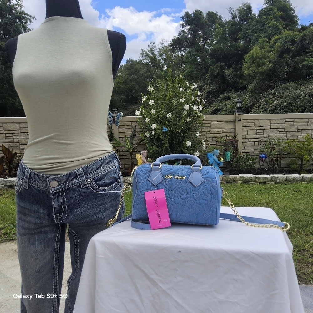 BETSEY JOHNSON BLUE BETSEY JOHNSON DENIM/ROSE EMBROIDERED CROSSBODY - Picture 2 of 6